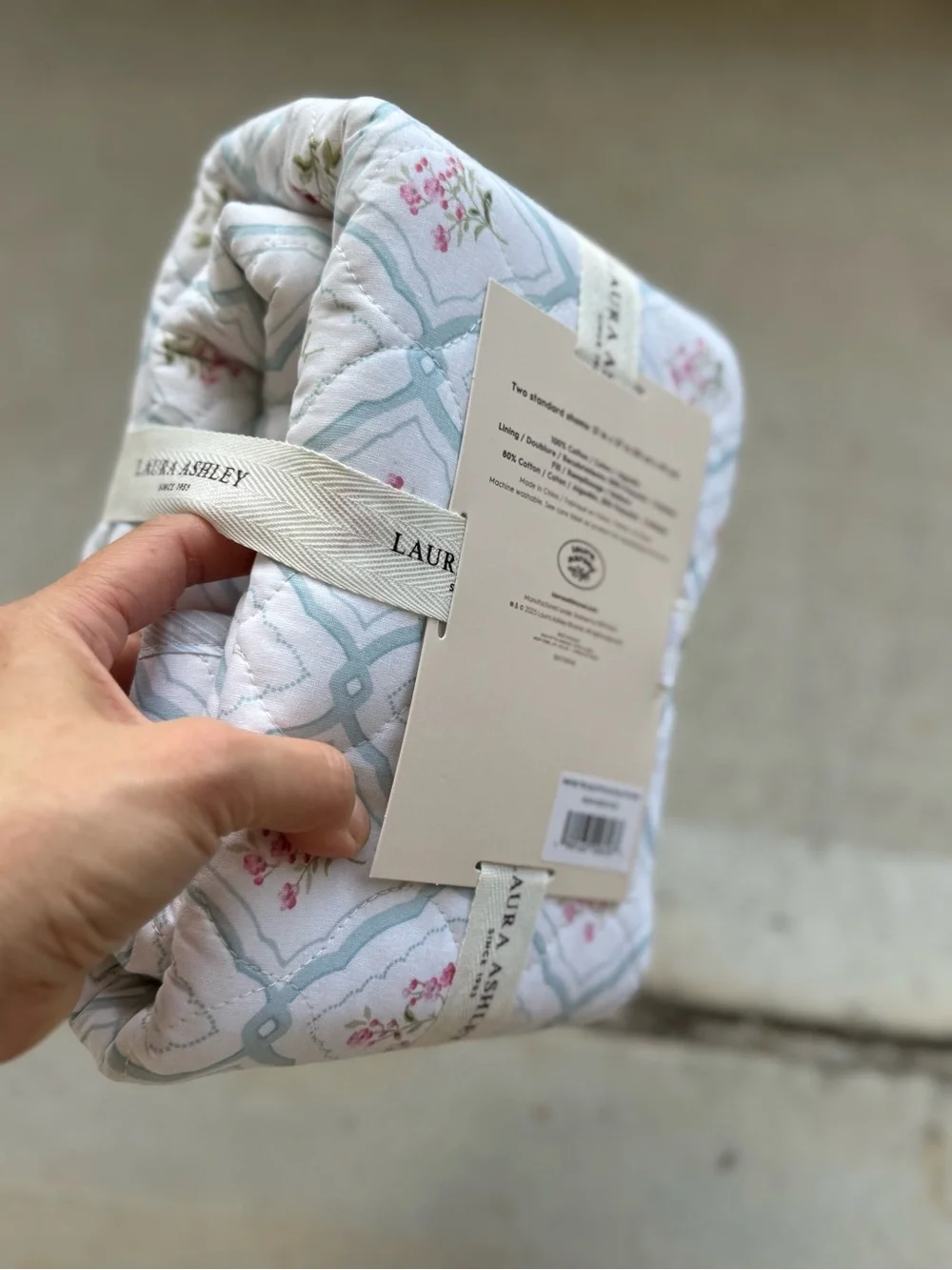 Laura Ashley Pink Floral & Light Blue Quilted Pillow Shams - Pair